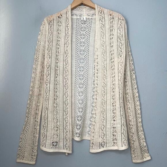 Studio Y Fits Size Small Beige Metallic Gold Pointelle Lightweight Cardigan 70s - Picture 1 of 9